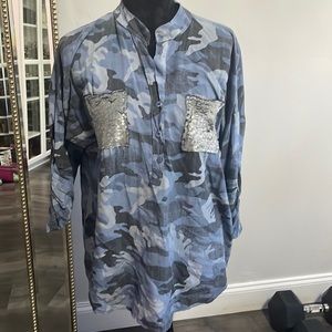 Camouflage tunic with sequin pockets